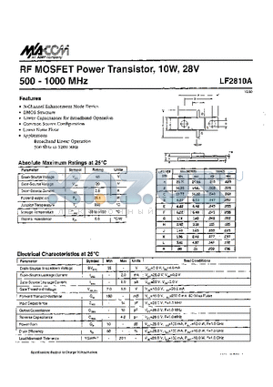 LF2810A datasheet - RF MOSFET Power Transistor, IOW, 28V 500 - 1000 MHz