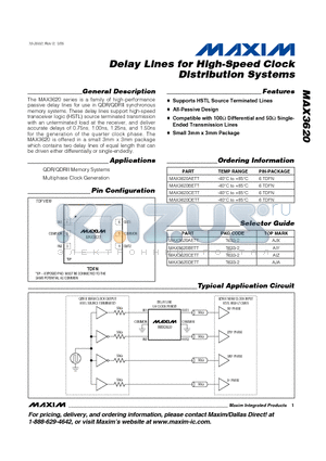 MAX3620BETT datasheet - Delay Lines for High-Speed Clock Distribution Systems