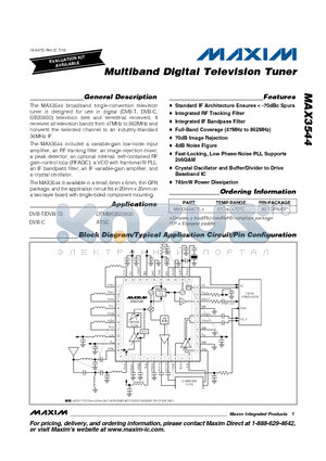 MAX3544 datasheet - Multiband Digital Television Tuner