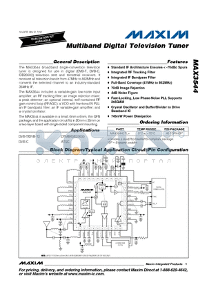 MAX3544CTL+ datasheet - Multiband Digital Television Tuner