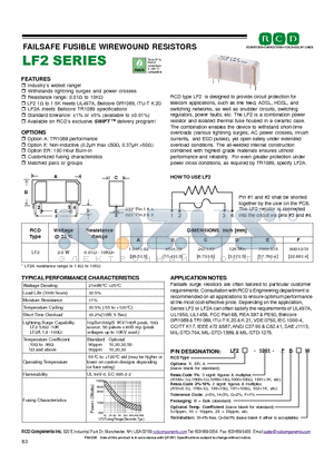 LF2A-1R00JB datasheet - FAILSAFE FUSIBLE WIREWOUND RESISTORS