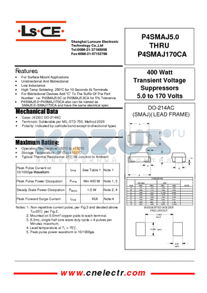 P4SMAJ100CA datasheet - 400Watt transient voltage suppressors 5.0to170 volts