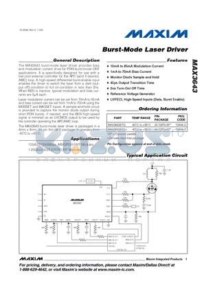 MAX3643ETG+ datasheet - Burst-Mode Laser Driver