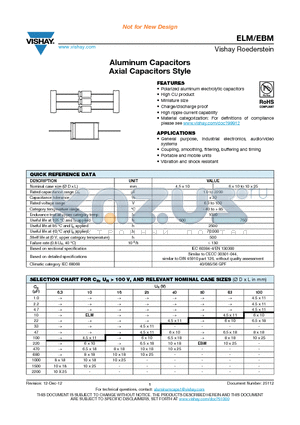 ELM datasheet - Aluminum Capacitors Axial Capacitors Style