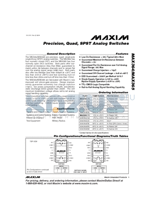MAX364CPE datasheet - Precision, Quad, SPST Analog Switches
