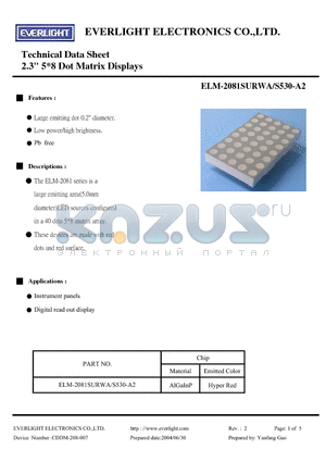 ELM-2081SURWA datasheet - Dot Matrix Displays