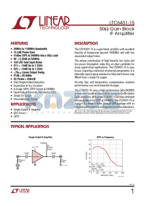 LTC2164 datasheet - 50Y Gain Block IF Amplifier n 20MHz to 1700MHz Bandwidth