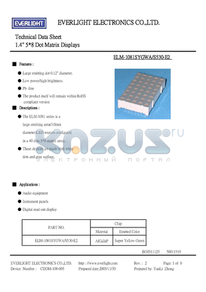 ELM-1081SYGWA datasheet - 1.4 inch 5*8 Dot Matrix Displays