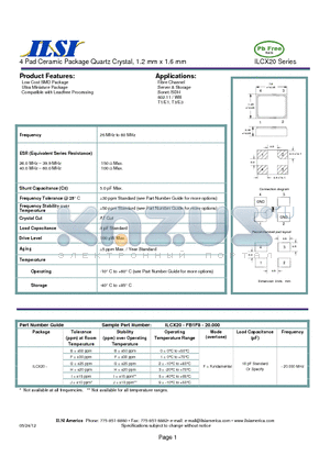 ILCX20-IJ0F18-20.000 datasheet - 4 Pad Ceramic Package Quartz Crystal, 1.2 mm x 1.6 mm