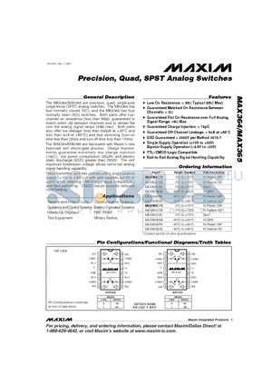 MAX364EGE datasheet - Precision, Quad, SPST Analog Switches