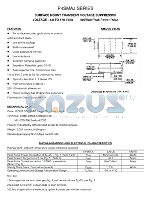 P4SMAJ110 datasheet - SURFACE MOUNT TRANSIENT VOLTAGE SUPPRESSOR