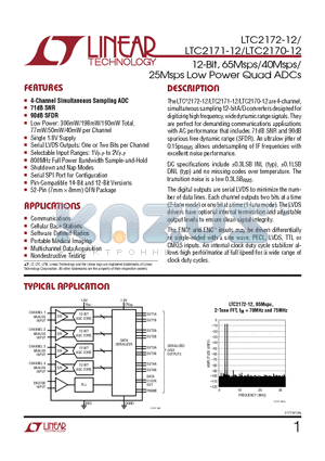 LTC2170CUKG-12TRPBF datasheet - 12-Bit, 65Msps/40Msps/25Msps Low Power Quad ADCs