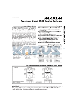 MAX365CPE datasheet - Precision, Quad, SPST Analog Switches