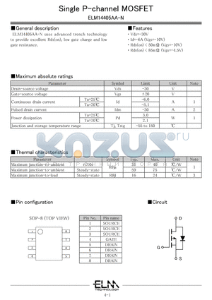 ELM14405AA-N datasheet - Single P-channel MOSFET