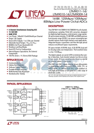 LTC2172-12 datasheet - 14-Bit, 125Msps/105Msps/ 80Msps Low Power Octal ADCs