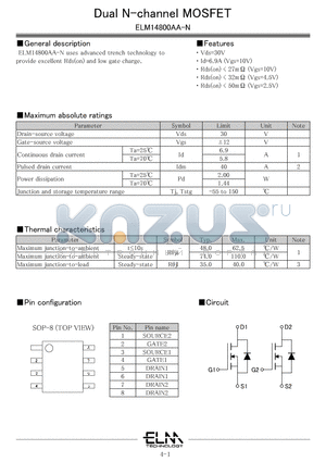 ELM14800AA-N datasheet - Dual N-channel MOSFET