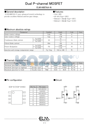 ELM14807AA-N datasheet - Dual P-channel MOSFET