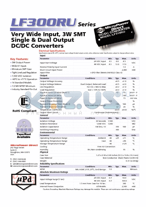 LF313RU datasheet - Very Wide Input, 3W SMT Single & Dual Output DC/DC Converters