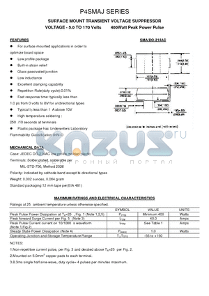 P4SMAJ120CA datasheet - SURFACE MOUNT TRANSIENT VOLTAGE SUPPRESSOR
