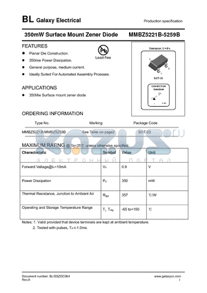 MMBZ5246B datasheet - 350mW Surface Mount Zener Diode