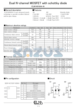 ELM14918AA-N datasheet - Dual N-channel MOSFET with schottky diode