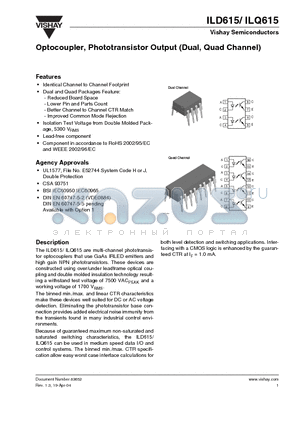 ILD615-1 datasheet - Optocoupler, Phototransistor Output (Dual, Quad Channel)