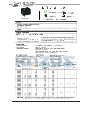 NT73-2A12DC3V0.8 datasheet - Small size, light weight, heavy reverse power. / Low coil power consumption.