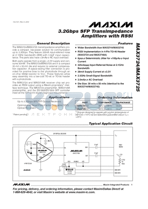 MAX3724D datasheet - 3.2Gbps SFP Transimpedance Amplifiers with RSSI