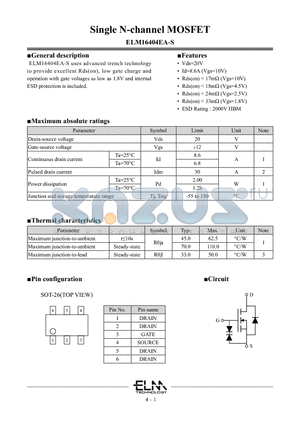 ELM16404EA-S datasheet - Single N-channel MOSFET