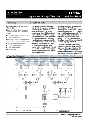 LF3347QC12 datasheet - High-Speed Image Filter with Coefficient RAM