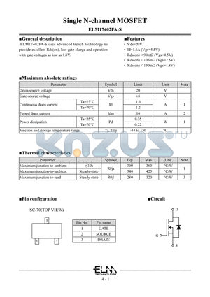 ELM17402FA-S datasheet - Single P-channel MOSFET