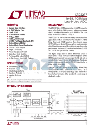 LTC2217 datasheet - 16-Bit, 105Msps Low Noise ADC