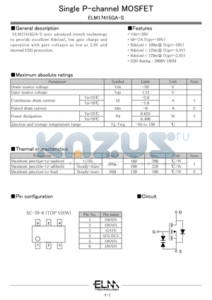 ELM17415GA-S datasheet - Single P-channel MOSFET