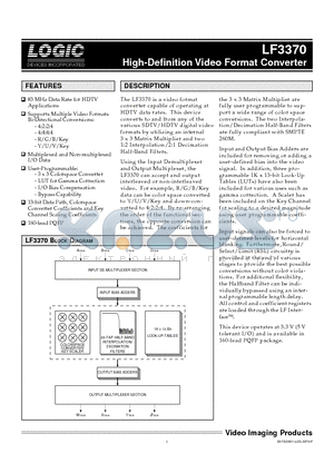 LF3370 datasheet - High-Definition Video Format Converter