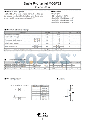 ELM17411GA-S datasheet - Single P-channel MOSFET