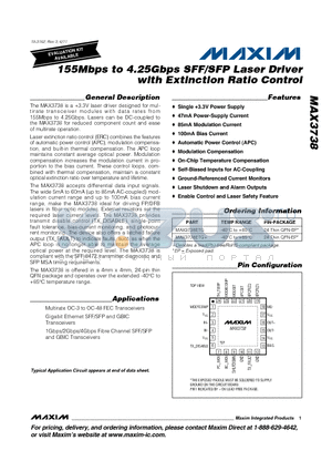 MAX3738_11 datasheet - 155Mbps to 4.25Gbps SFF/SFP Laser Driver with Extinction Ratio Control