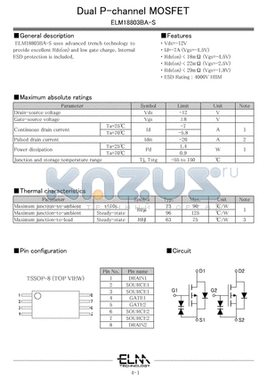 ELM18803BA-S datasheet - Dual P-channel MOSFET