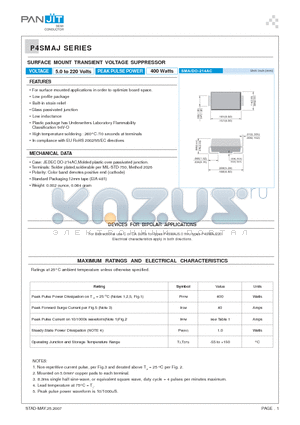 P4SMAJ130CA datasheet - SURFACE MOUNT TRANSIENT VOLTAGE SUPPRESSOR