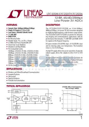 LTC2226 datasheet - 12-Bit, 65/40/25Msps Low Power 3V ADCs