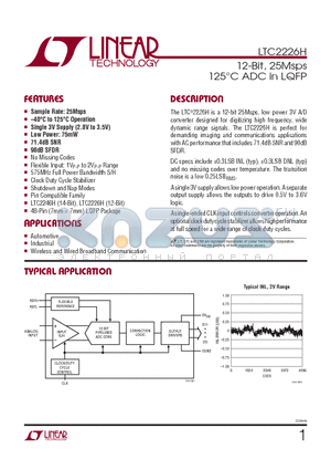 LTC2226HLX datasheet - 12-Bit, 25Msps 125`C ADC in LQFP