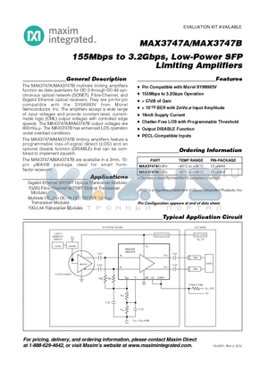 MAX3747B_12 datasheet - 155Mbps to 3.2Gbps, Low-Power SFP Limiting Amplifiers