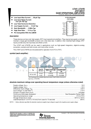 LF347BD datasheet - JFET-INPUT QUAD OPERATIONAL AMPLIFIERS