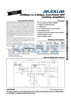 MAX3747EUB datasheet - 155Mbps to 3.2Gbps, Low-Power SFP Limiting Amplifiers