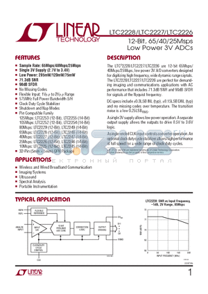 LTC2226IUH-TR datasheet - 12-Bit, 65/40/25Msps Low Power 3V ADCs