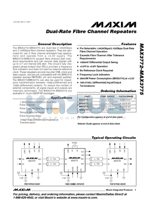 MAX3773 datasheet - Dual-Rate Fibre Channel Repeaters