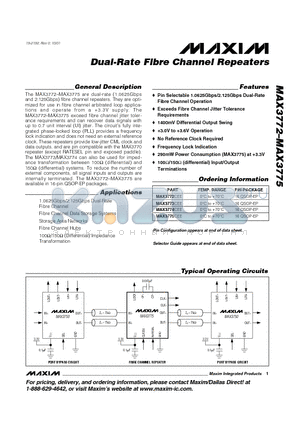 MAX3774 datasheet - Dual-Rate Fibre Channel Repeaters