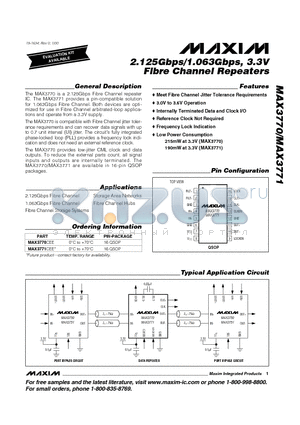 MAX3770 datasheet - 2.125Gbps/1.063Gbps, 3.3V Fibre Channel Repeaters