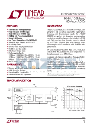 LTC2232CUK datasheet - 10-Bit,105Msps/80Msps ADCs