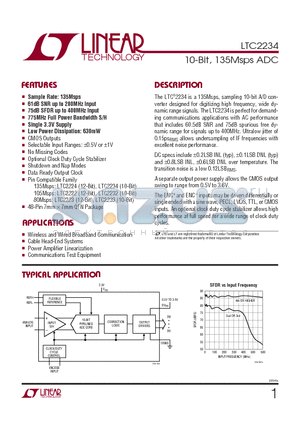 LTC2234CUK datasheet - 10-Bit, 135Msps ADC