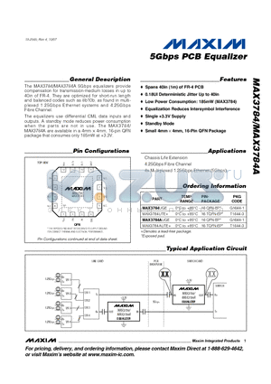 MAX3784UTE datasheet - 5Gbps PCB Equalizer